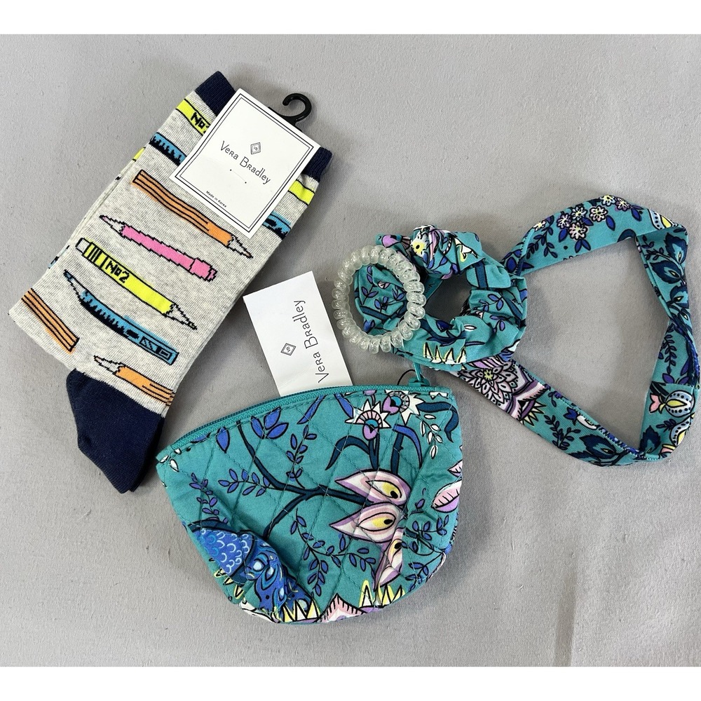 Vera‎ Bradley Peacock Pouch Small Zip Pouch Aqua Blue socks and hair accessories